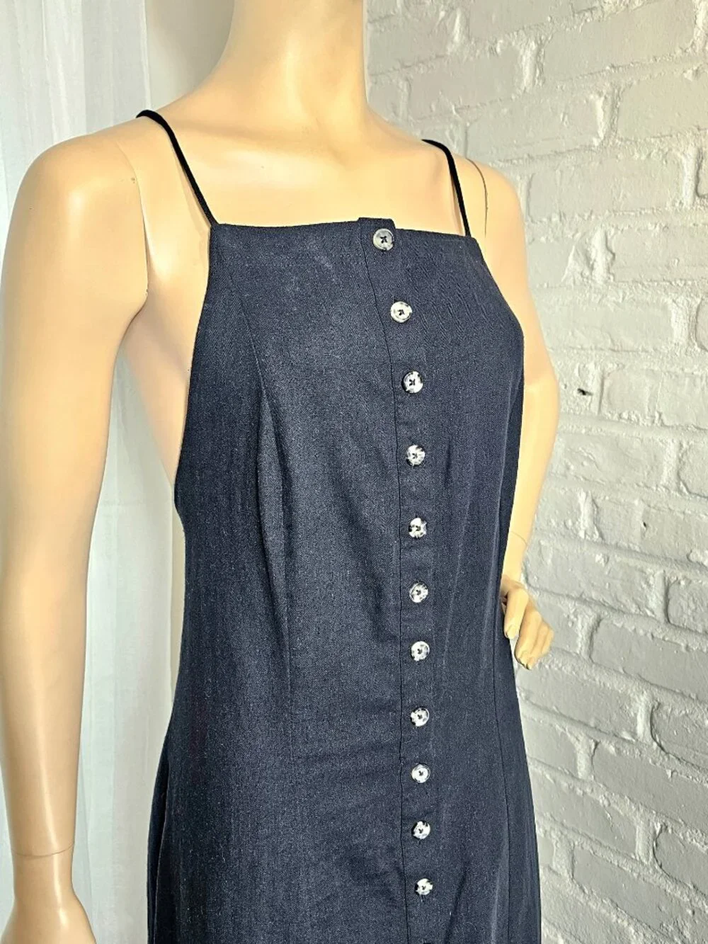 NWT Free People Black Linen Cotton Button Front Maxi Dress Size L Open Back Smoc